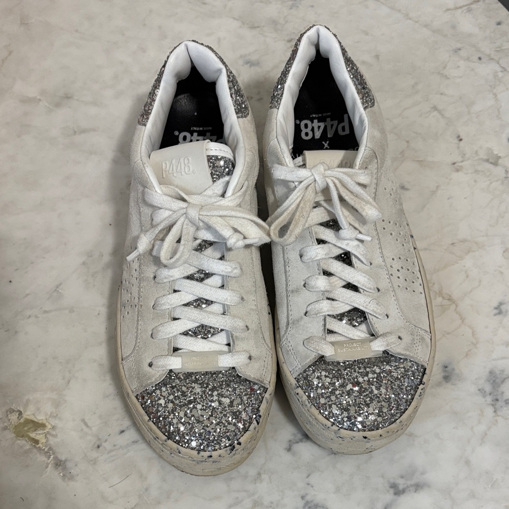 P448 Women's Glitter Silver and White Sneakers